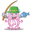 Fishing cute jellyfish character cartoon