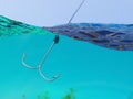 Fishing 3d Illustration with Hook in the Sea or Ocean Royalty Free Stock Photo