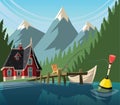 Fishing day on mountain lake Royalty Free Stock Photo