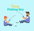 Fishing Day Poster Father and Son Catching Fish