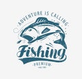 Fishing emblem. Fishery label. Lettering vector illustration