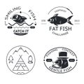 Fishing emblems labels elements logos icons set