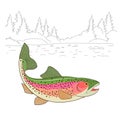 Fishing emote. Rainbow Trout Fish Realistic drawing Vector illustration. American trout.