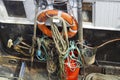 Fishing equipment on the boat in Eyemouth, Scotland, UK