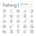 Fishing equipment linear icons set