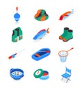 Fishing equipment - modern colorful isometric icons set Royalty Free Stock Photo