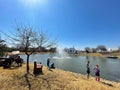 Fishing event at church pond in sunny Spring day at Southlake, Texas, America