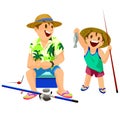 fishing father and boy summer leisure isolated illustration