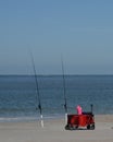 Fishing poles on Fernandina Beach, Cumberland Sound, Fort Clinch State Park, Nassau County, Florida USA Royalty Free Stock Photo