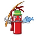 Fishing fire extinguisher mascot cartoon