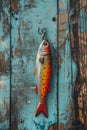 fishing fish shiny wobblers on a wooden background Royalty Free Stock Photo