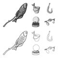 Fishing, fish, shish kebab .Fishing set collection icons in outline,monochrome style vector symbol stock illustration Royalty Free Stock Photo