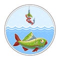 Fishing. Fish in water and fishhook Royalty Free Stock Photo