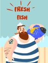 Fishing fisherman with fish in hands vector illustration Royalty Free Stock Photo