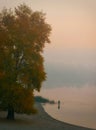 Fishing, fisherman fishes in the fall on the river