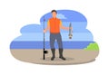 Fishing Fisherman with Rod Vector Illustration Royalty Free Stock Photo