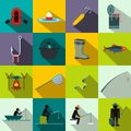 Fishing flat icons set