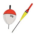 Fishing float bobber cork vector illustration tackle set. Bait minnow line drawing. Silhouette outline. Fisher angler