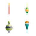 Fishing float icons set cartoon vector. Various colored float