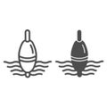 Fishing float line and glyph icon. Lure on water vector illustration isolated on white. Tackle on waves outline style Royalty Free Stock Photo