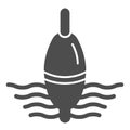Fishing float solid icon. Lure on water vector illustration isolated on white. Tackle on waves glyph style design