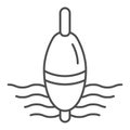 Fishing float thin line icon. Lure on water vector illustration isolated on white. Tackle on waves outline style design Royalty Free Stock Photo