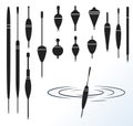 Fishing float. Vector set of fishing gear. Black silhouettes