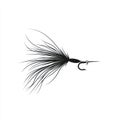Black Silhouette Fishing Fly Lure with Feather Tail on White Background Royalty Free Stock Photo