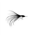 Black Fishing Lure Silhouette with Feathers and Hook, Angling Bait Graphic Royalty Free Stock Photo