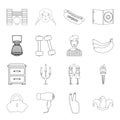 Fishing, furniture, hairdresser and other web icon in outline style.travel, service, cooking icons in set collection.