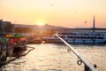 Fishing at Galata bridge in Istanbul Royalty Free Stock Photo