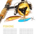 Fishing gear is isolated on a white background Royalty Free Stock Photo