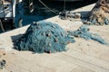 Fishing gear, nets and ropes are dried on berth. Sea fishing