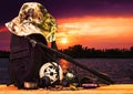 Fishing gear on the waterfront Royalty Free Stock Photo