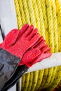 Fishing gloves covered with sand