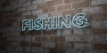 FISHING - Glowing Neon Sign on stonework wall - 3D rendered royalty free stock illustration