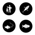 Fishing glyph icons set