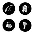 Fishing glyph icons set