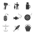 Fishing glyph icons set