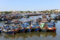 Fishing harbour with colorful boats in the Ham Thuan Nam Township, Binh Thuan Province, Vietnam