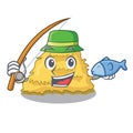 Fishing hay bale mascot cartoon