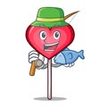 Fishing heart lollipop mascot cartoon