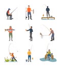 Fishing Hobby Activity Set Vector Illustration Royalty Free Stock Photo