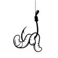 Fishing hook baited with an earthworm drawing, vector Royalty Free Stock Photo