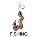 Fishing hook baited with an earthworm painting, vector Royalty Free Stock Photo