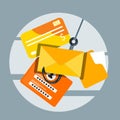 Fishing hook of email, credit card, personal data and folder. Concept of cyber attack and hacker stealing data. Royalty Free Stock Photo