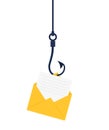 Fishing hook with email. Fishing fraud with mail envelope icon. Phishing hack of account and security password. Scam concept in Royalty Free Stock Photo