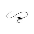 Fishing hook with feather icon. Graphic fly fishing icon or logo Royalty Free Stock Photo