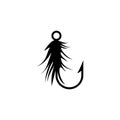 Fishing hook with feather icon. Graphic fly fishing icon or logo Royalty Free Stock Photo