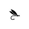 Fishing hook with feather icon. Graphic fly fishing icon or logo Royalty Free Stock Photo